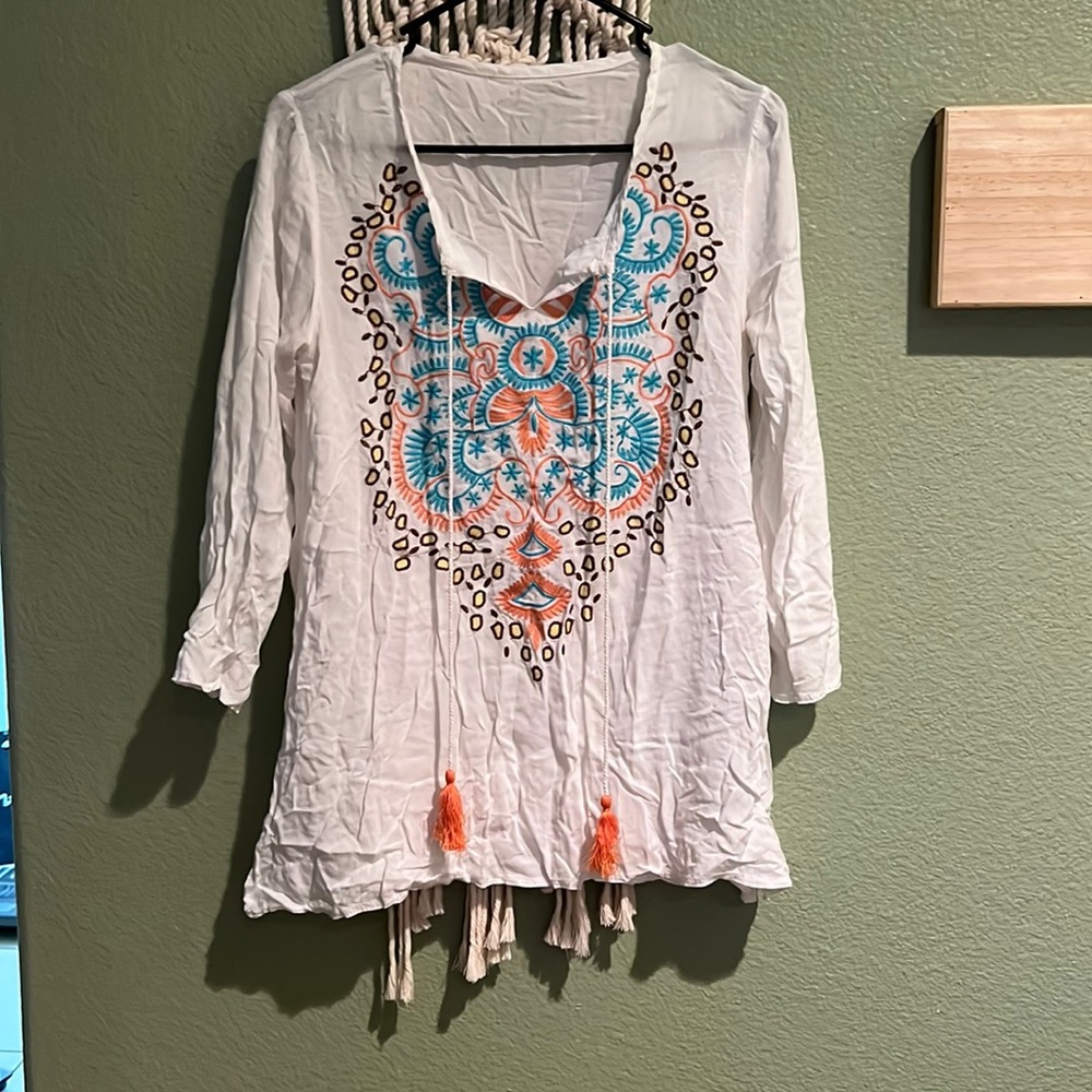 Embroidered top or swimsuit cover up